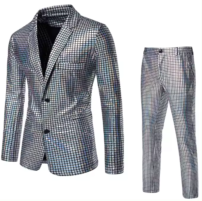 Conjunto de traje con estampado en caliente de lentejuelas para hombre, chaqueta, pantalones, trajes para fiesta y graduación - 1