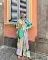 Conjunto de camisa y pantalones con estampado informal para mujer, Top holgado con cuello vuelto y botella única - details 12