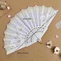 Nuevo abanico plegable chino de lujo - Abanico nupcial para bodas Accesorios para actuaciones de baile - Abanicos de mariposas con purpurina floral retro - Manualidades - Sin plumas - Accesorio para colgar - details 4