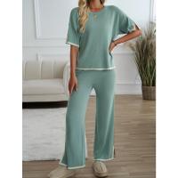 Ropa de mujer de moda 2025 primavera y verano temperamento casual de manga corta conjunto de pantalones de punto - details 3