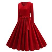 Elegante Vestido de Olla Swing de Longitud Media de Invierno Estilo Retro con Cuello en V - details 7