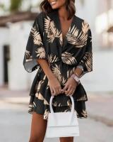 BUNO-Vestido holgado con cuello en V y manga murciélago para mujer, minivestido informal con volantes y corte en A, ropa de playa para vacaciones 2024 - details 18