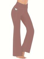 Paquete de 3 Pantalones Deportivos para Mujer, Tallas Grandes Costura Detalle Cintura Alta Pantalones de Yoga de Pierna Acampanada con Bolsillos para Teléfono Conjunto de 3 Piezas Adecuado Primavera/Otoño - details 3