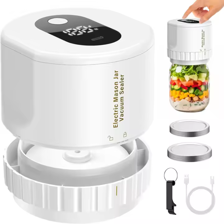 Vendedor semiautomático de Tarro de masón con badería de iones de litio de 5W-Sellador de vacío digital LED para botellas y latinas de Cocina, máquina de Preservación - 1
