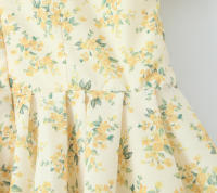 New Women Vintage Puff Short Sleeve V Neck Yellow Floral Print Dress Pleated Hem Female Holiday Summer Mini Robe - details 15