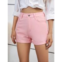 pantalones cortos vaqueros con dobladillo enrollable y cremallera para mujer, moda de verano, pantalones cortos vaqueros de pierna recta con bolsillos de cintura alta para mujer - details 1