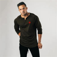Black Slim Fitting T-shirt Top Simple Casual American Tough Guy Fitness Long Sleeve - details 11