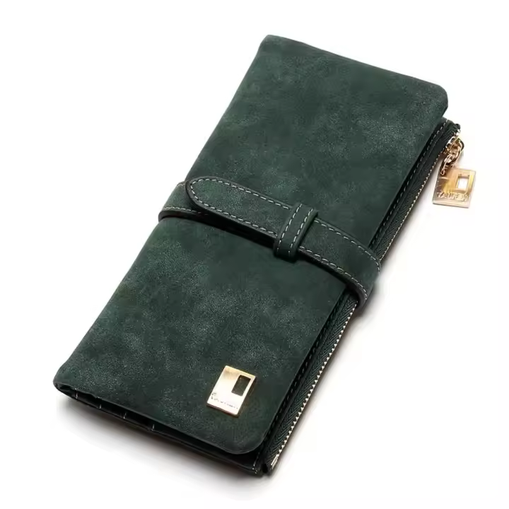Cartera de cuero nobuk con cordón para mujer, Cartera de diseño largo con cremallera, dos pliegues, más colores, gran oferta, 20 - 1