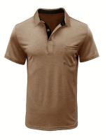 Camisa de manga corta para hombre, camisa de solapa con botones, bolsillo en el pecho, color sólido, a la moda - details 32