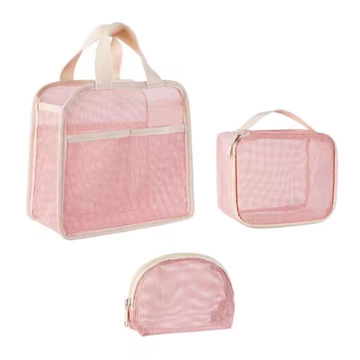 3 unids/set bolsa de cosméticos de malla de gran capacidad bolsa de maquillaje transparente con cremallera bolsa de almacenamiento de viaje ligera de mano - 1