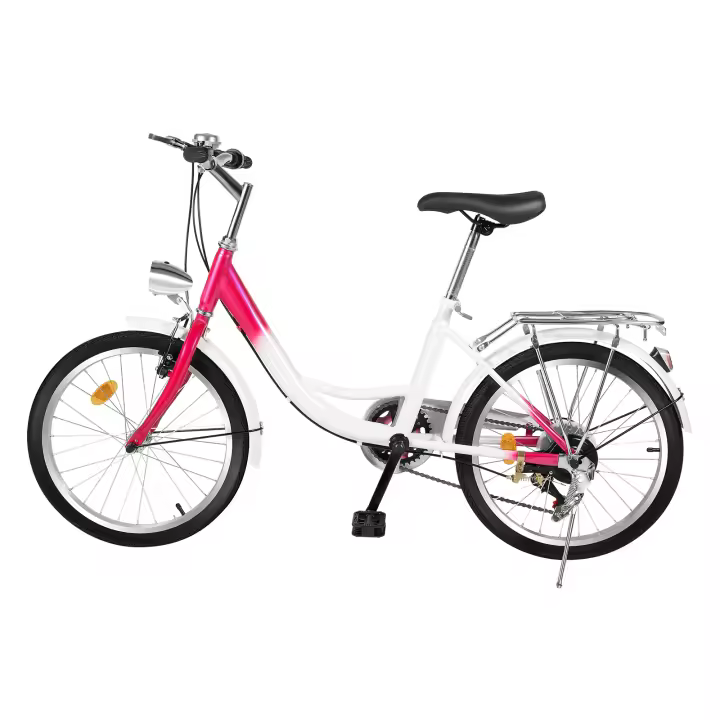 Bicicleta de ciudad con lámpara para niñas, bici de 6 velocidades y 20 pulgadas, color rosa, Unisex - 1