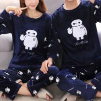 Pijamas de Pareja de Vellón de Coral Grueso Ropa de Casa Cálida para Invierno con Tela de Cara Acolchada para Hombres y Mujeres - details 1