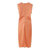 BUNO-2025 Vestido midi sin mangas plisado con cuello en V de satén elegante para mujer. - details 12