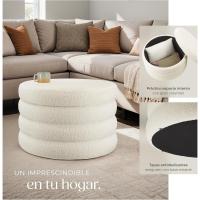 Taburete Almacenaje Bouclé, Carga: 120 kg, MDF, Puff Almacenaje, Taburete Dormitorio, Reposapies Puff, Zapatero Entrada Recibidor, Asiento Acolchado, Ideal Salón Hogar - 42 x 47 cm Crema - details 27