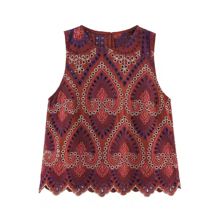 Conjunto de moda para mujer Camiseta sin mangas con cuello redondo y cintura alta - 1
