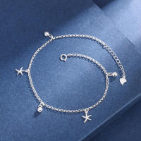 Tobillera de cuentas redondas de estrella de mar pura, joyería para pies de plata de ley para playa, moda Simple del océano, versátil y fresca - details 1