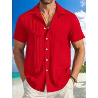 Camisas de manga corta de algodón para hombre, cuello vuelto de Color sólido, estilo informal de playa, talla grande, gran oferta, verano - details 5