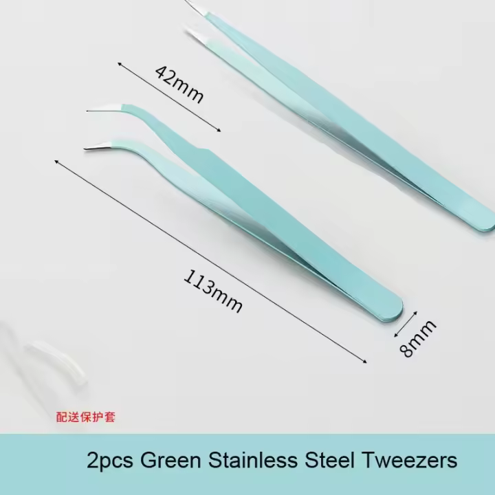 Pinzas de acero inoxidable de Color macarrones, pinzas puntiagudas rectas y curvas para pegatinas de uñas DIY/herramientas de joyería para uñas con diamantes de imitación, 2 uds. - 1