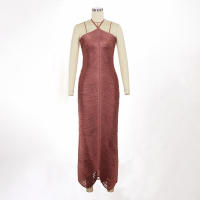 Vestido largo sin mangas con cuello Halter y borlas para mujer, vestido de fiesta adelgazante alto para banquete de boda de noche ajustado de verano - details 13