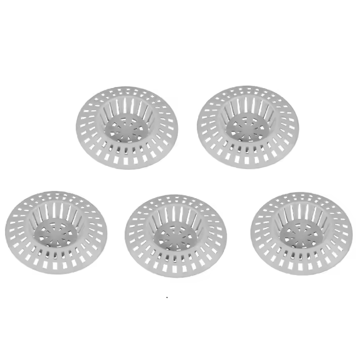 Separador de filtro de pelo de 5 piezas, lavabo antibloqueo, rejilla de plástico blanco, filtro de orificio de drenaje blanco - 1