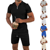 Verano de los hombres nuevo conjunto de pantalones cortos de manga corta Conjunto de manga corta Polo con cremallera de solapa para hombres europeos y americanos - details 10