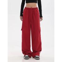 Pantalones de chándal rojos holgados informales de pierna ancha para mujer, ropa de calle de cintura alta, pantalones Cargo, pantalones Hippie para correr, ropa de primavera 2024 - details 2