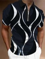 Polo para hombre, Polo con cuello, camisa de golf, estampado gráfico, geometría, apertura EAL, manga corta, ropa con cremallera, top de diseñador - details 7