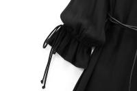 , Nueva serie de vestido de manga larga elegante apilado decorativo hasta la rodilla con cuello en V para mujer con cinturón para temperamento femenino - details 9