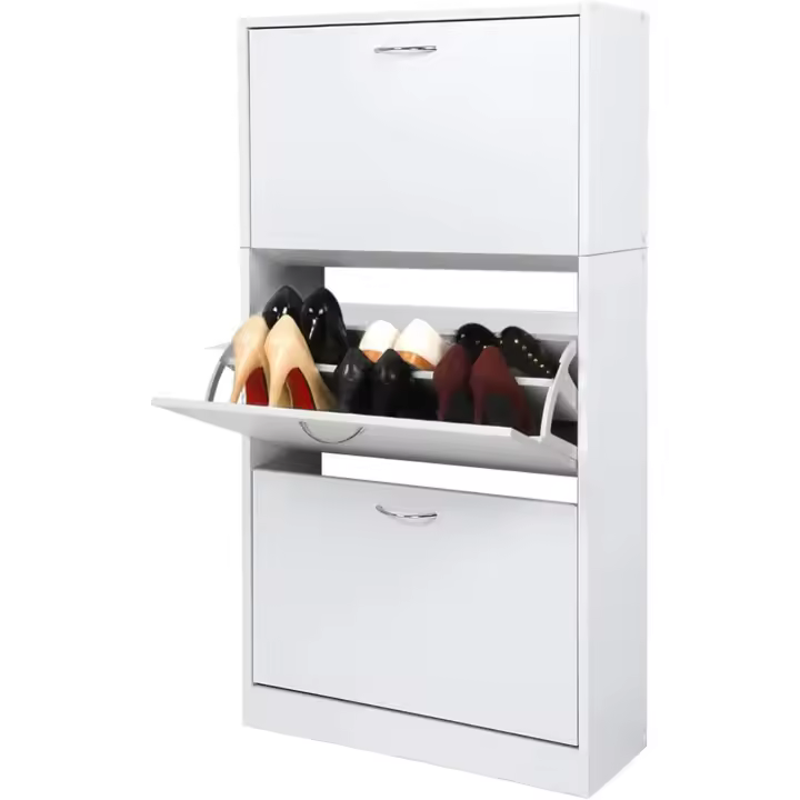 Zapatero de madera Zapatero de 3 puertas Mueble Zapatero estrecho Capacidad 18 pares, 63 x 120 x 24 cm (Blanco) - 1