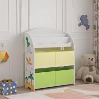 Estantería para Niños de 3 Niveles y 4 Cajas Diseño de Dinosaurio Verde/Amarillo - details 0