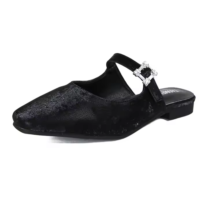 Hebilla de taladro de cabeza cuadrada francesa con tacón bajo Muller bolsa cabeza medias zapatillas. - 1