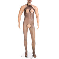 Hombres Sexy Rejilla Entrepierna Sin Pecho Cuerpo Medias Lencería Erótica Body Glúteos Abiertos Pantimedias Malla Hueco - details 5