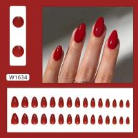 24 piezas de pegamento artificial rojo, diseño simple de almendra, uñas postizas de ballet con pegamento - details 1