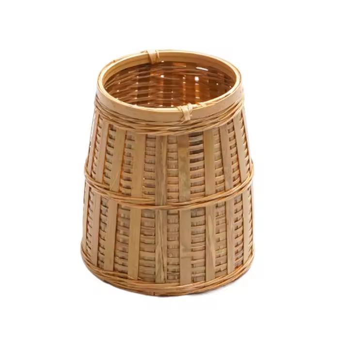 Cesta de almacenamiento de bambú tejida a mano, portalápices de fondo cuadrado Natural, boca redonda, soporte para brochas de maquillaje para seis caballeros - 1