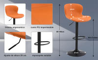 Taburetes Altos de Cocina Juego de 2, Taburete de Bar Regulable en Altura en Cuero PU, Taburete Alto con Respaldo y Reposapiés, Taburete Cocina Giratorio, Moderno, Naranja - details 1