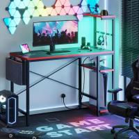 Ordenador con estanterías, pequeño Escritorio esquinero con iluminación LED y enchufes, 113 cm - details 4