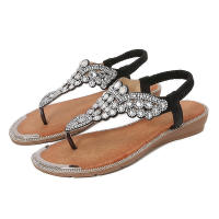 Sandalia sandalias planas huecas de gran tamaño con diamantes y estilo cómodo para mujer en verano - details 1