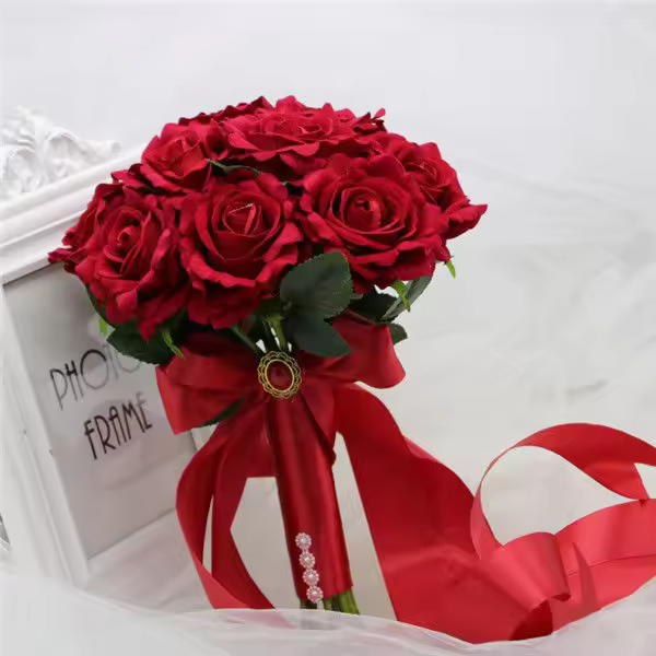 Ramo de novia rojo caliente, ramos de boda, ramo de rosas - 1
