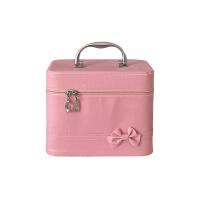 Bolsa de maquillaje de cuero PU con lazo rosa, caja de almacenamiento de productos para el cuidado de la piel con mango de aleación portátil, estuche de maquillaje de mano impermeable de gran capacidad - details 5