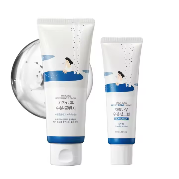 ROUND LAB Limpiador de jugo de abedul + Set de protector solar hidratante UVLock |   Limpiador de gelatina hidratante suave, protector solar SPF45, - 1