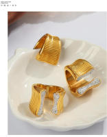 Anillo de mujer de Maple inoxidable with Rayas gruesas, Diamante de Agua de Cobre, anillo de cristal de ZIRCON, Gift de joyería - details 2