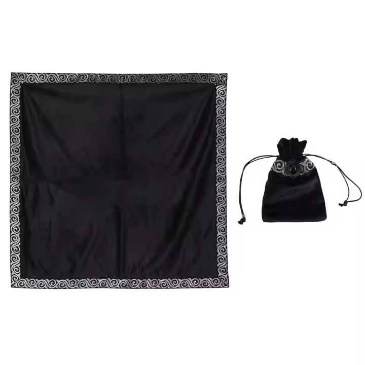 Mantel de terciopelo con bolsa de Tarot, tapiz de adivinación Wicca, mantel de Altar, cartas de Tarot, negro - 1