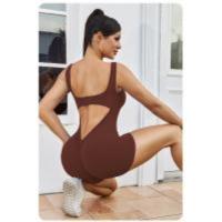 Traje deportivo de yoga para mujer sin costuras con espalda hueca en ropa ancha de nylon para gimnasio sin mangas cuello redondo para primavera/verano - details 4