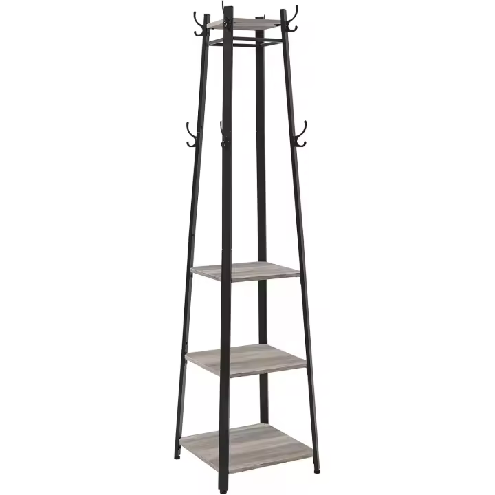 con 8 ganchos dobles 4 estantes perchero marco metal para chaquetas bolsos pasillo dormitorio roble y blanco LCR080W09 - 1