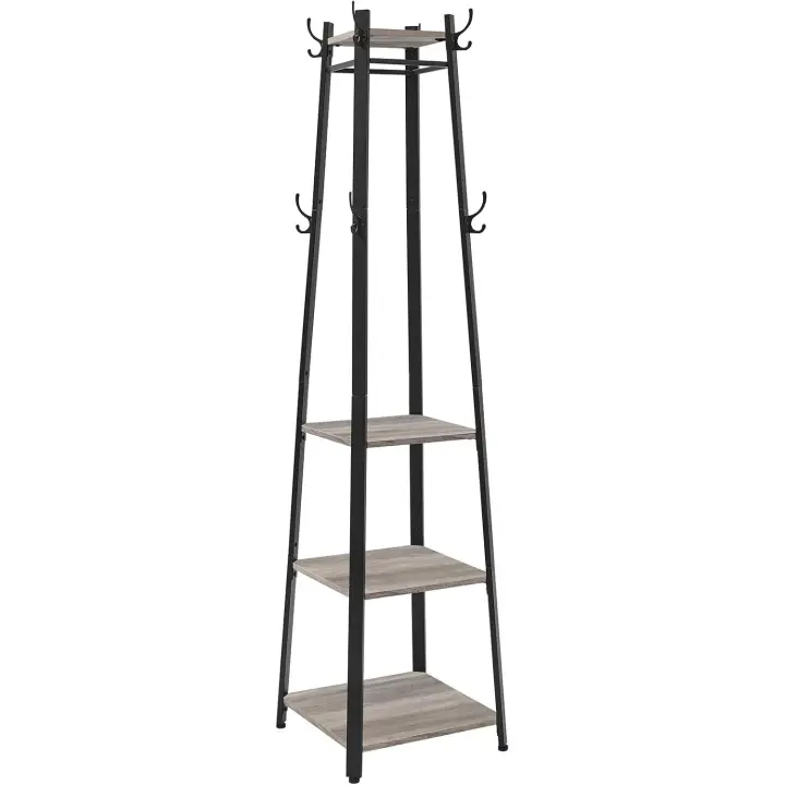 con 8 ganchos dobles 4 estantes perchero marco metal para chaquetas bolsos pasillo dormitorio roble y blanco LCR080W09 - 1