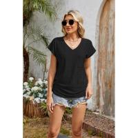 BUNO-2025 Camisetas para mujer de manga larga de algodón para mujer, camisetas con manga casquillo y cuello en V, camiseta informal holgada de manga larga de algodón para mujer - details 28