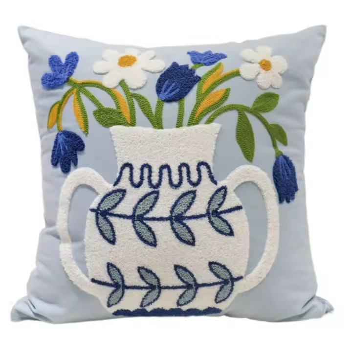 Funda de almohada con estampado de flores de algodón y lino, funda de cojín cuadrada de 45x45cm, funda de cojín Retro con flores bordadas - 1
