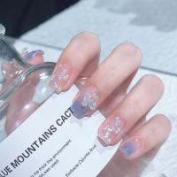 24PCS Uñas Postizas Cortas Desmontables Con Mariposas Brillantes Uñas Falsas Presionables Cuadradas Cubiertas Por Encima Para Uso Doméstico - details 2