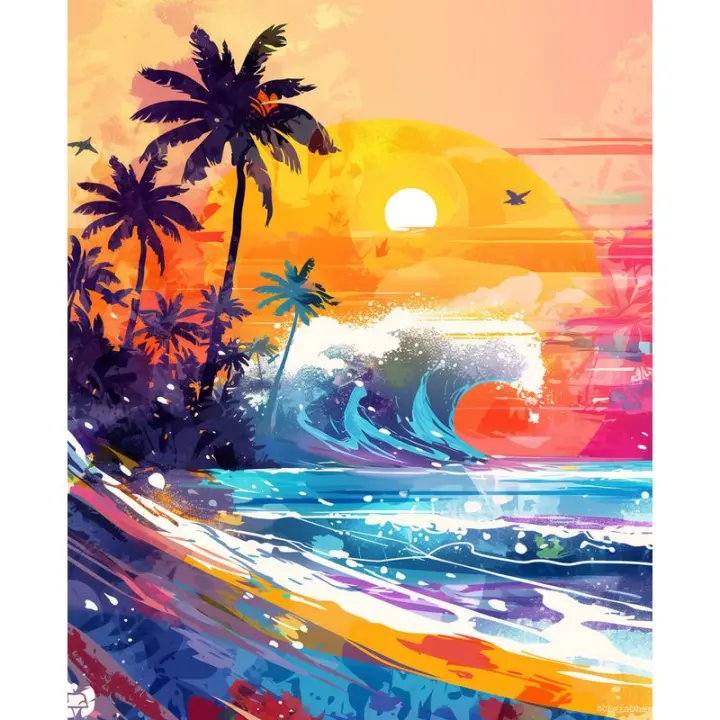 RUOPOTY Pintura Por Número de Escenografía Costera Arte Moderno en Lienzo de Propioleno - 1