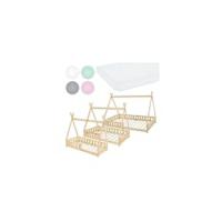 Cama Infantil Tipi Gris Claro con Colchón De Espuma Fría 80x160 cm Protección Anticaída Somier Estructura Listones De Madera Maciza De Pino para Niñas Y Niños Forma De Tienda Cuna Juvenil - details 11